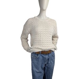 Boho 100% Cotton Women's Open Weave Cream Sweater, Size M